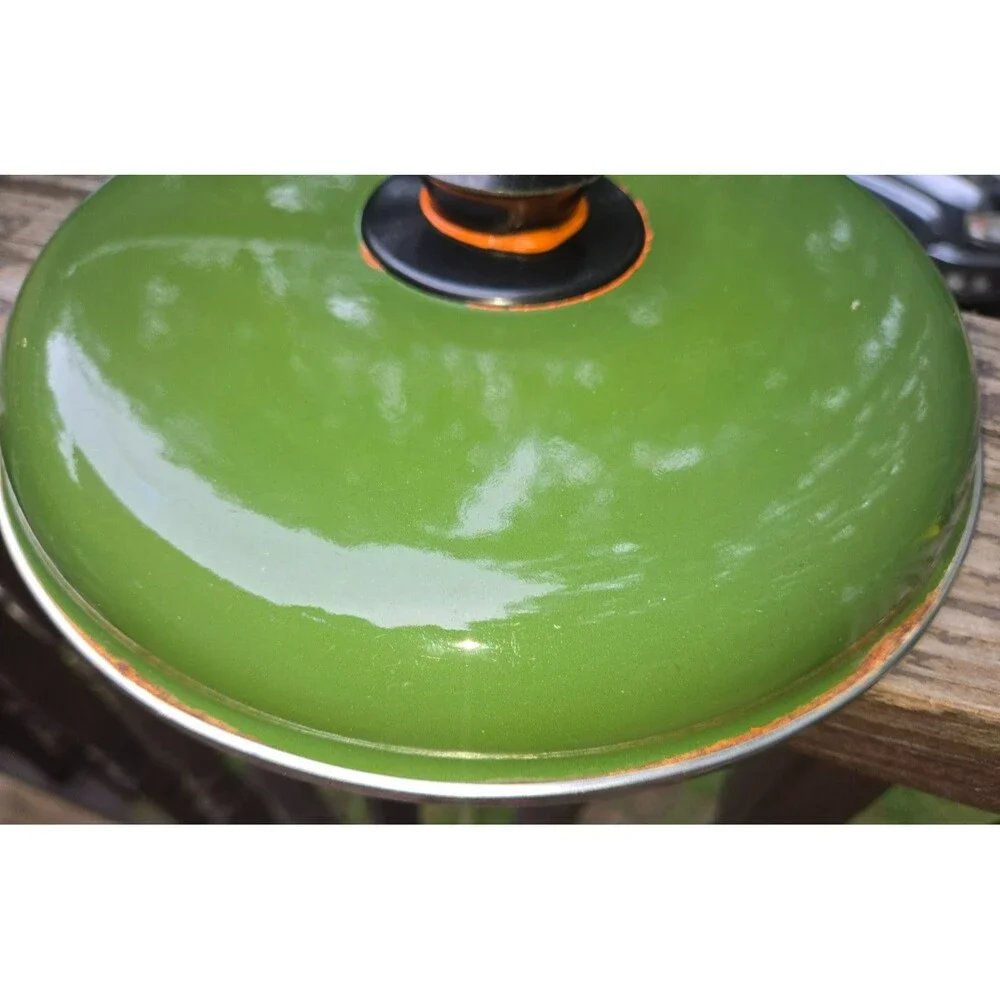 Vintage 1970s Enamelware Cookware Set – Avocado Green Floral (3 Pieces + 1 Lid)